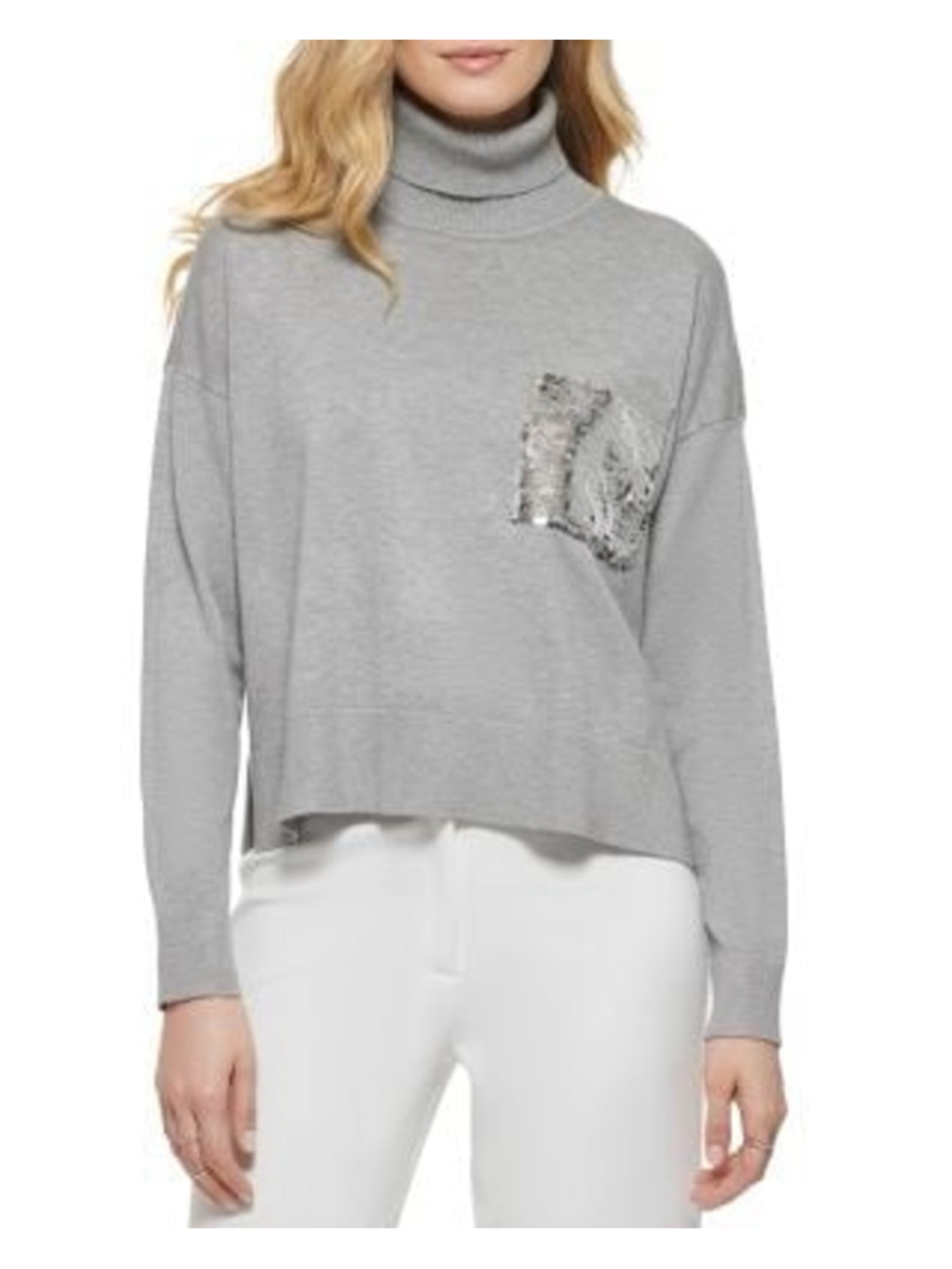 NWT DKNY Gray Sequin Pocket Turtleneck Sweater